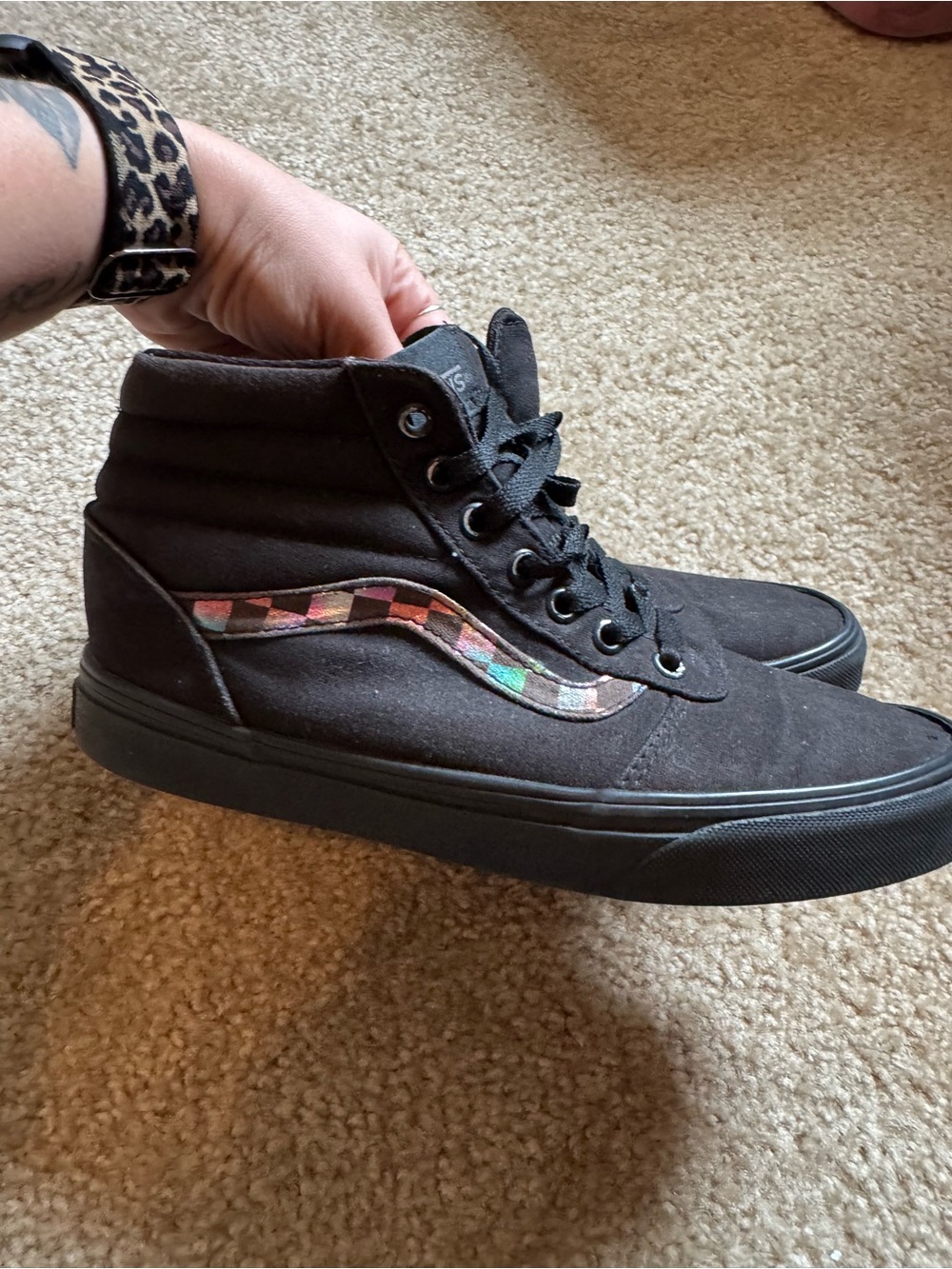Vans Black High-Top Sneakers with Multicolor Checker Wave